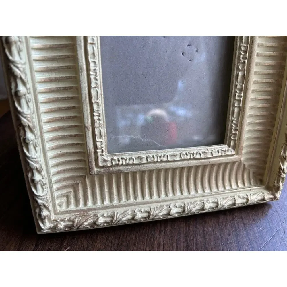 Vintage cream heavily textured photo frame French mirror ribbed pattern Thailand